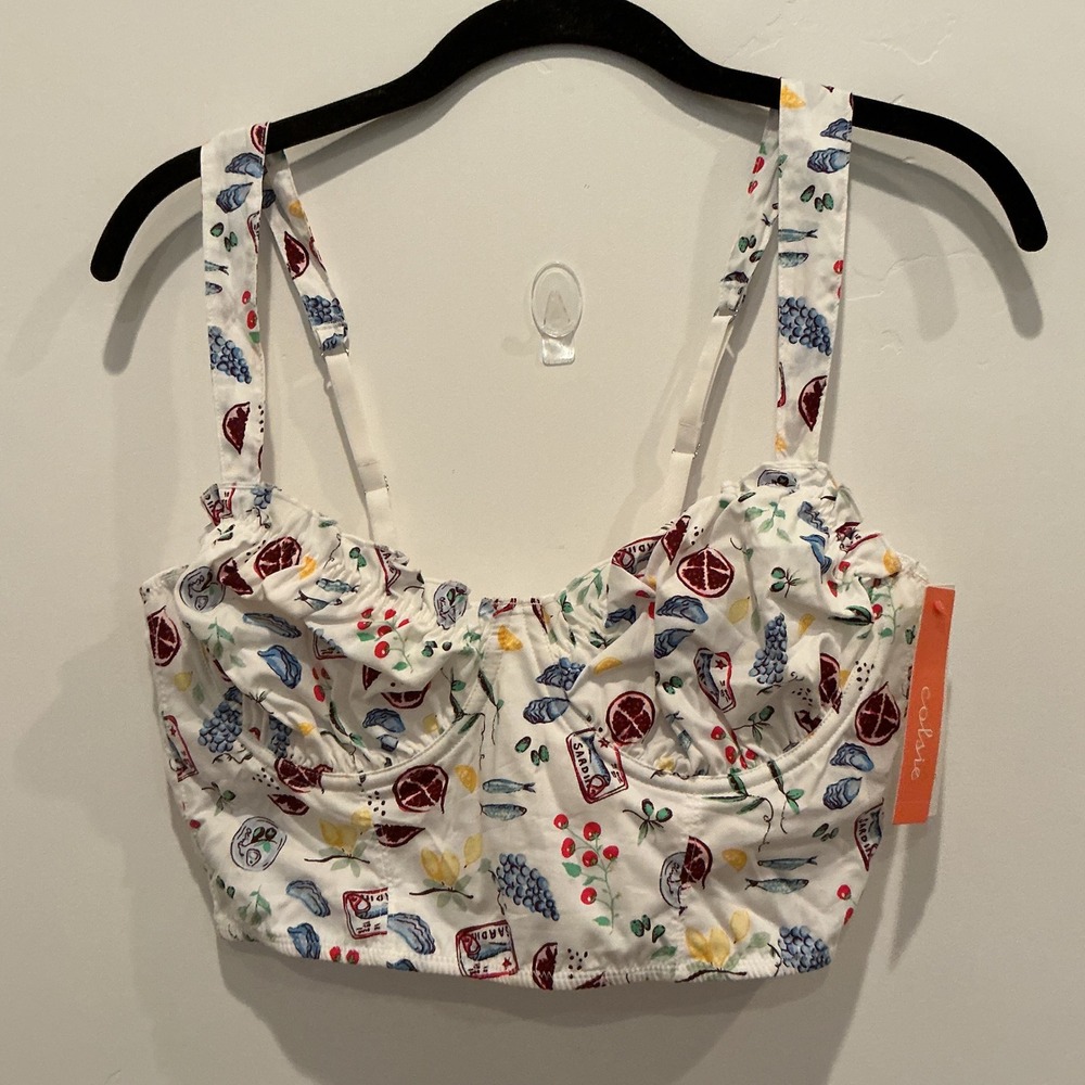 Calsie Sardines Fruit Print Bustier Crop‎ Top White Size M